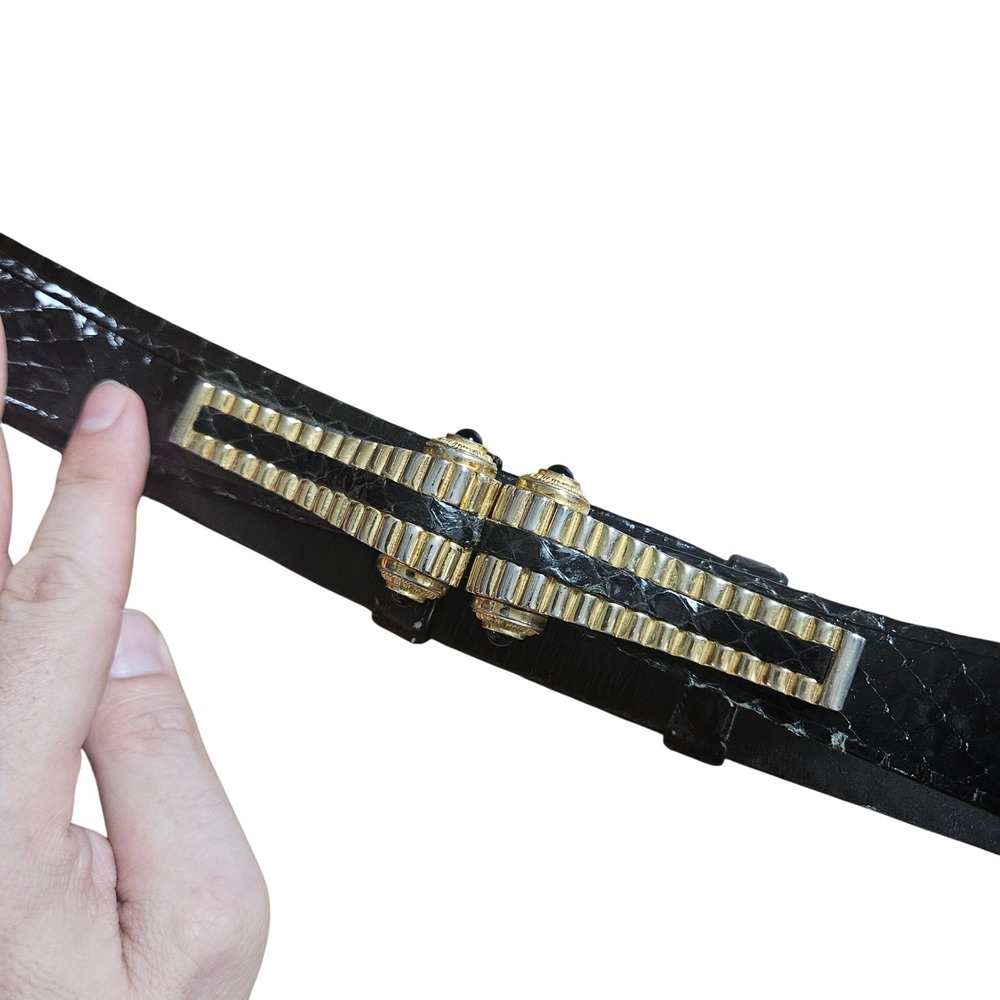 Vintage Judith Leiber Snakeskin Belt Gold Silver Art Deco Buckle 34 Glam Chic
